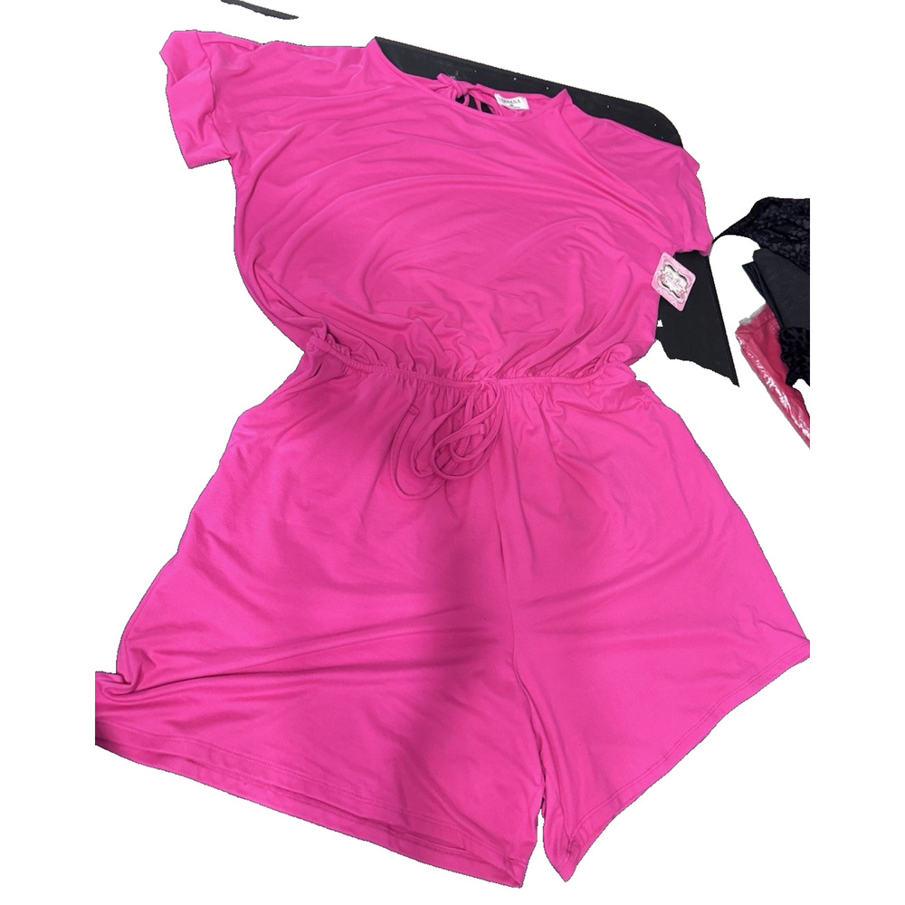 Zenana 2X Soft Stretch with Sleeves Elastic Waist Romper PINK